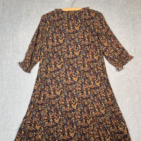 Vtg Maxi Dress Womens 18 Silk Witchy Dark Cottage Core Button Front Long Maxi - Picture 12 of 14